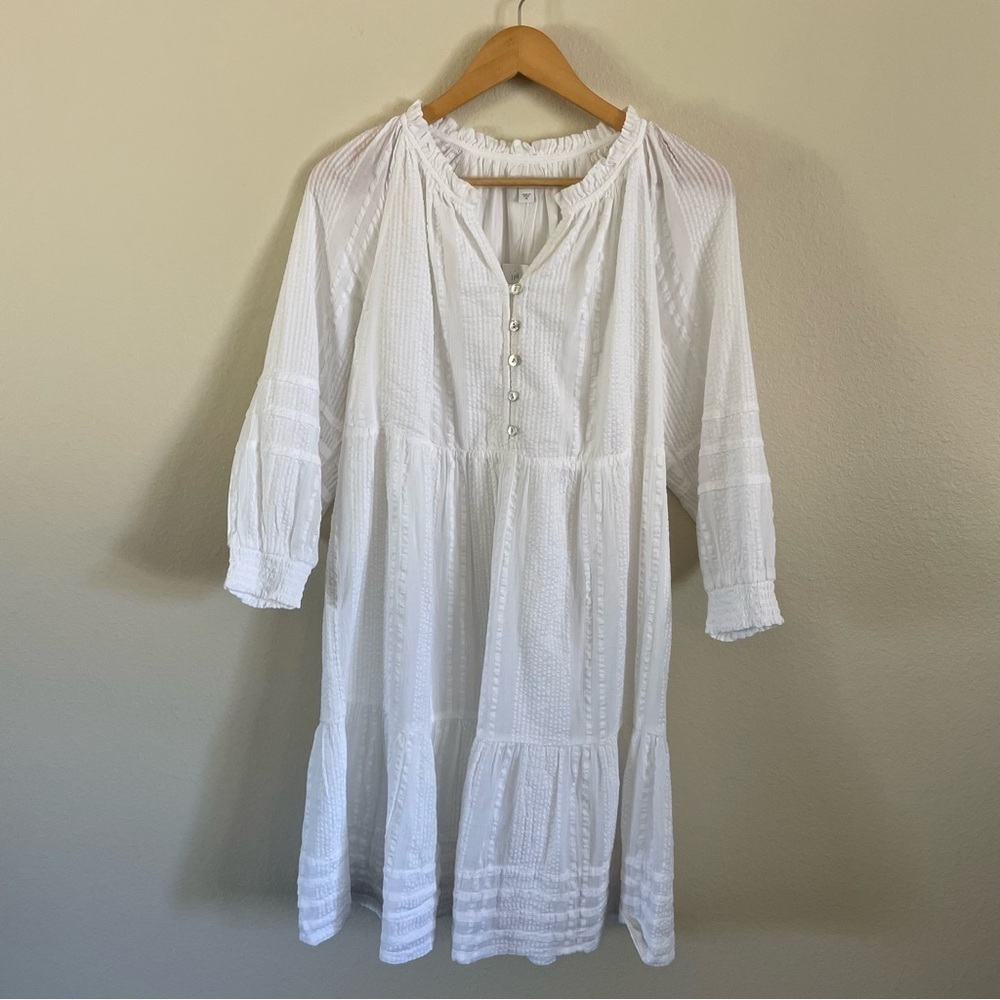 NWT J. Jill Tiered Button Front Dress Ruffle Details White Size XS - Picture 5 of 12